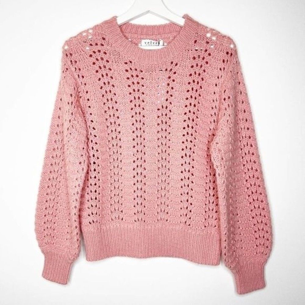 VELVET by GRAHAM & SPENCER Pink Open Knit Sweater